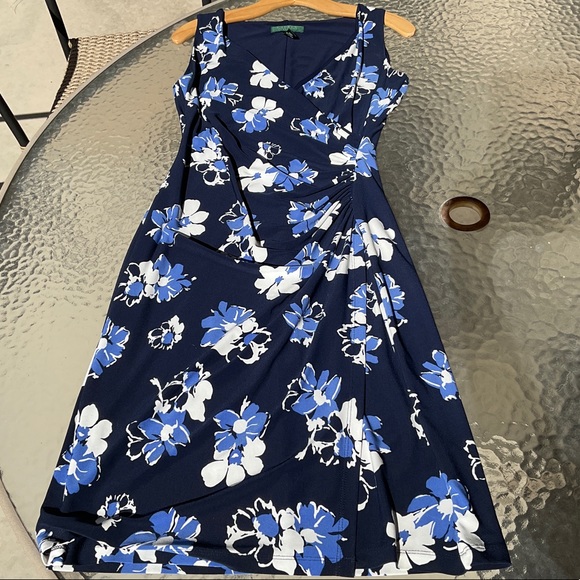 Ralph Lauren Dresses & Skirts - NWOT Ralph Lauren Sleeveless Floral Print Faux Wrapped Jersey Sheath Dress Blue